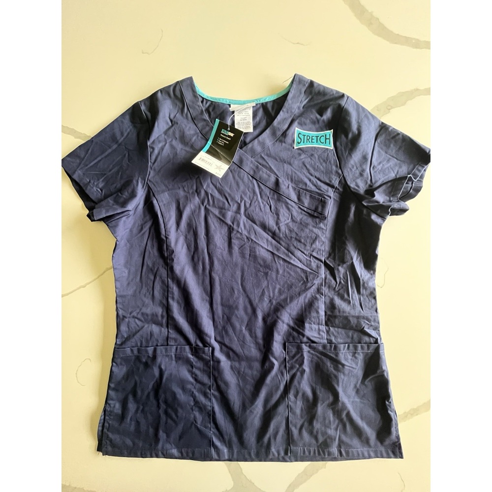 Small S Scrubs Top Scrubstar Stretch Indigo Blue Navy Unisex V-Neck NWT